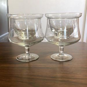 A pair of vintage floral etched shrimp cocktail chillers